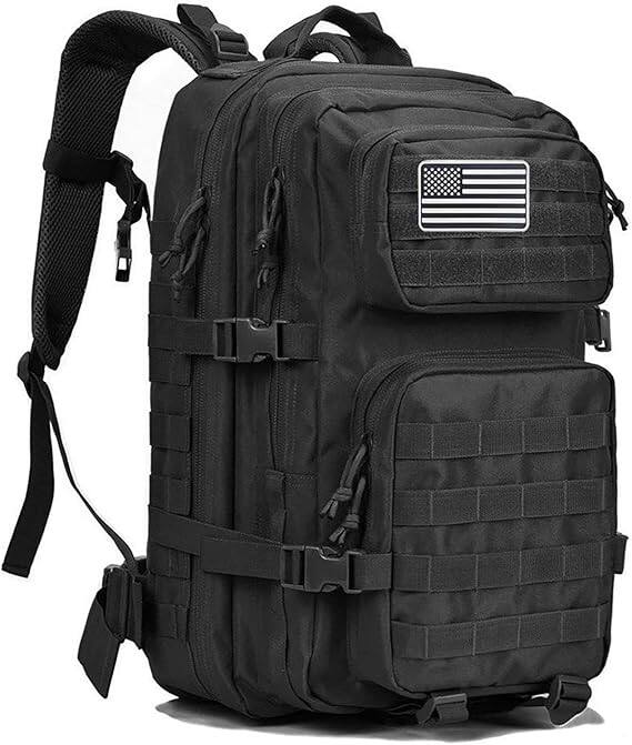 Front. Vulpecula Spade - 45L Military Tactical Backpack 3 Day Assault Survival Molle Pack Bug Out Bag Travel Fishing Backpack Rucksack - Black.