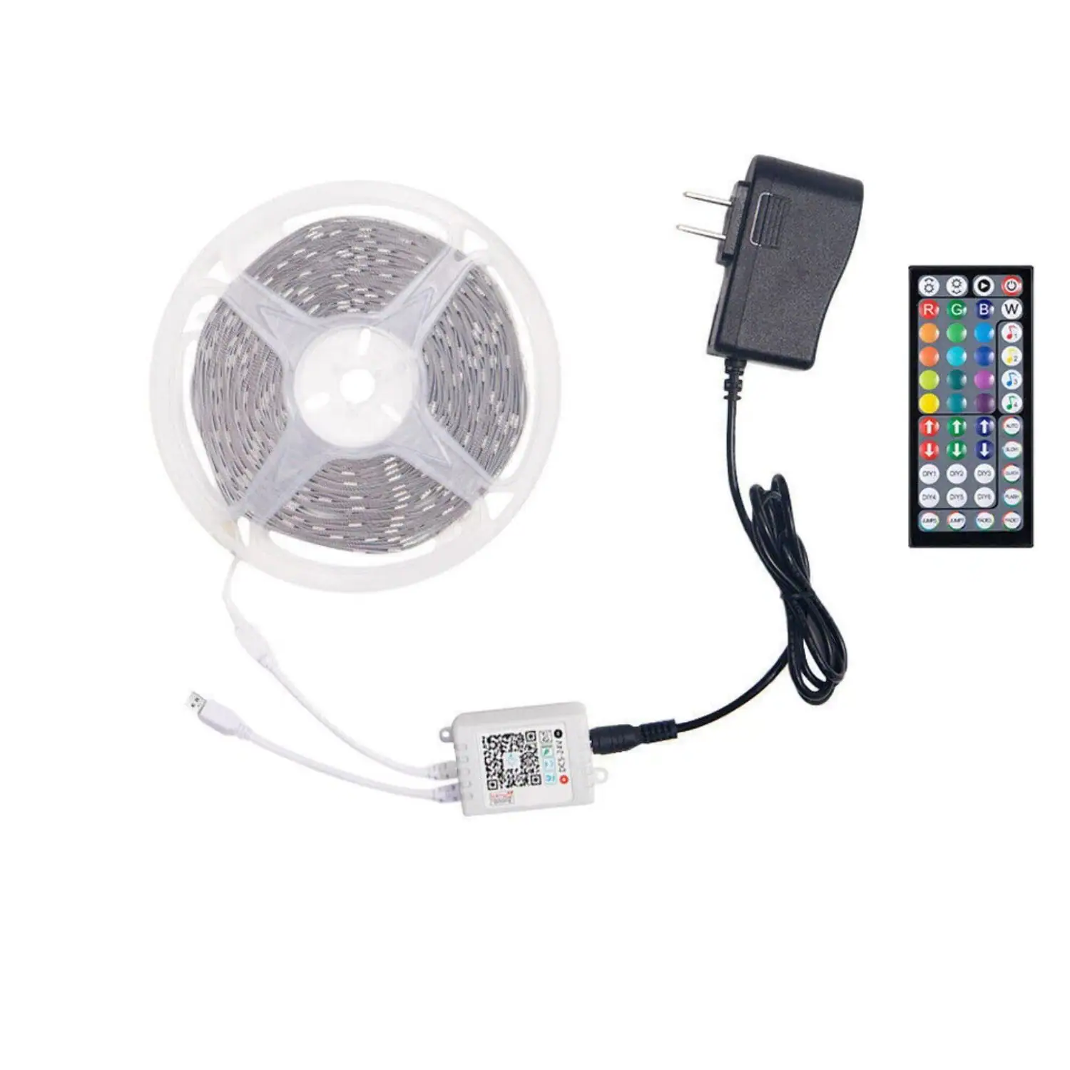 Front. Stock Preferred - 50 FT RGB 5050 Bluetooth LED Strip Lights – Smart Color-Changing Tape Light with App & Remote Control.