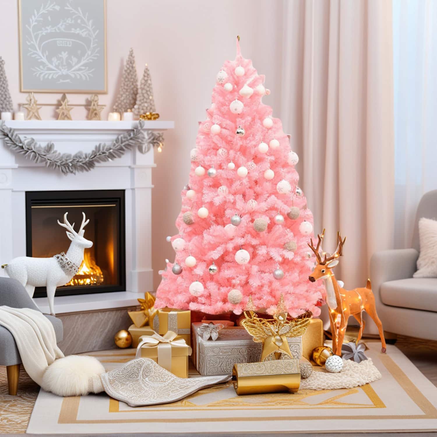 Resenkos - 6ft Christmas Tree - 1036 Flourishing Branch Tips for Dreamy Festive Ambiance - Pink