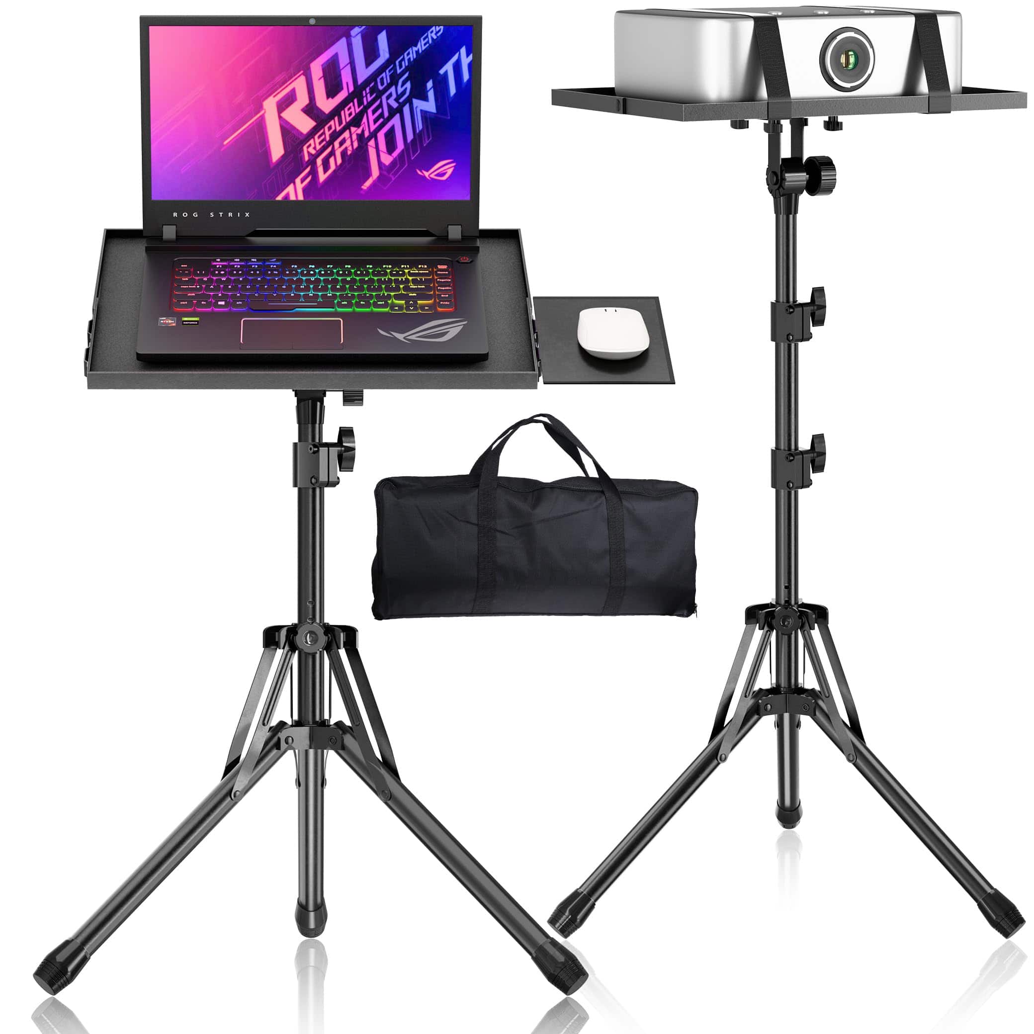 Frangdom - Projector Tripod Stand Adjustable 26-56" Laptop Mouse Tray Foldable Carry Bag - Black