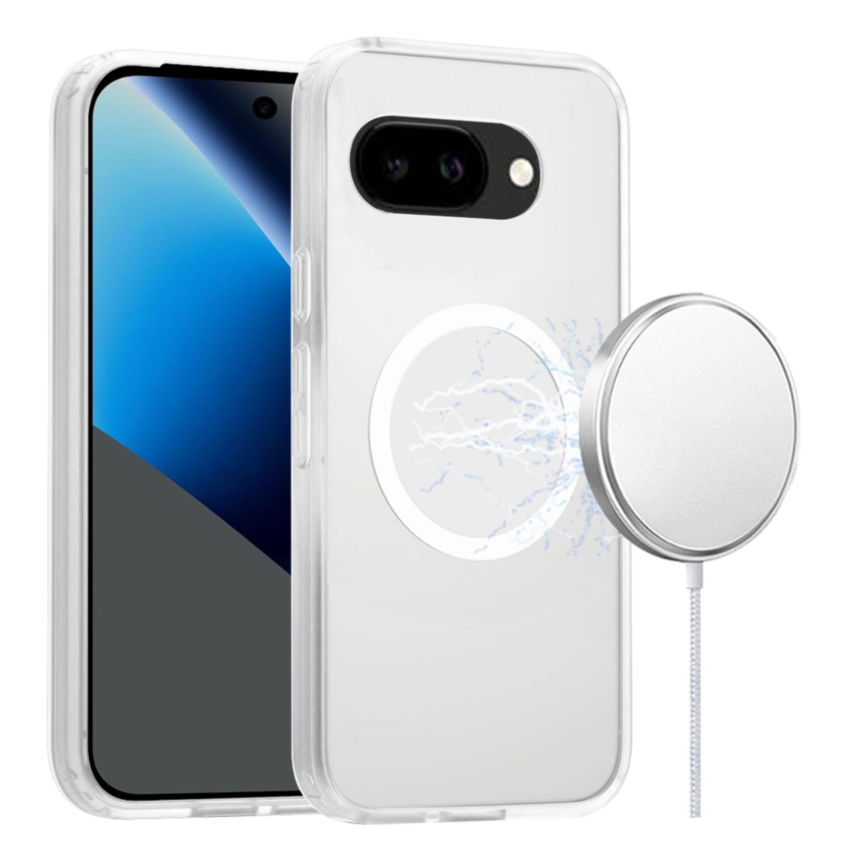 Angle. Kitcheniva - Soft Touch Frosted Magnetic Circle Phone Case With Tempered Glass For Google Pixel 10a Clear - Clear.
