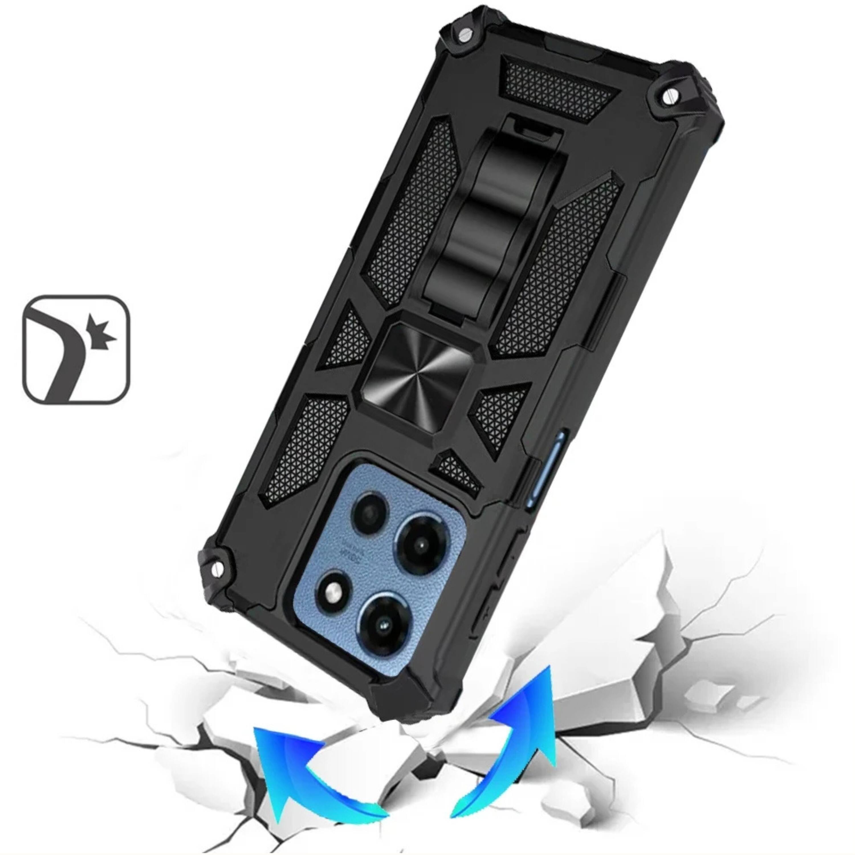 Angle. Kitcheniva - Heavy Duty Shockproof Case With Kickstand And Tempered Glass For Moto G 2026 Dark Blue - Dark Blue.