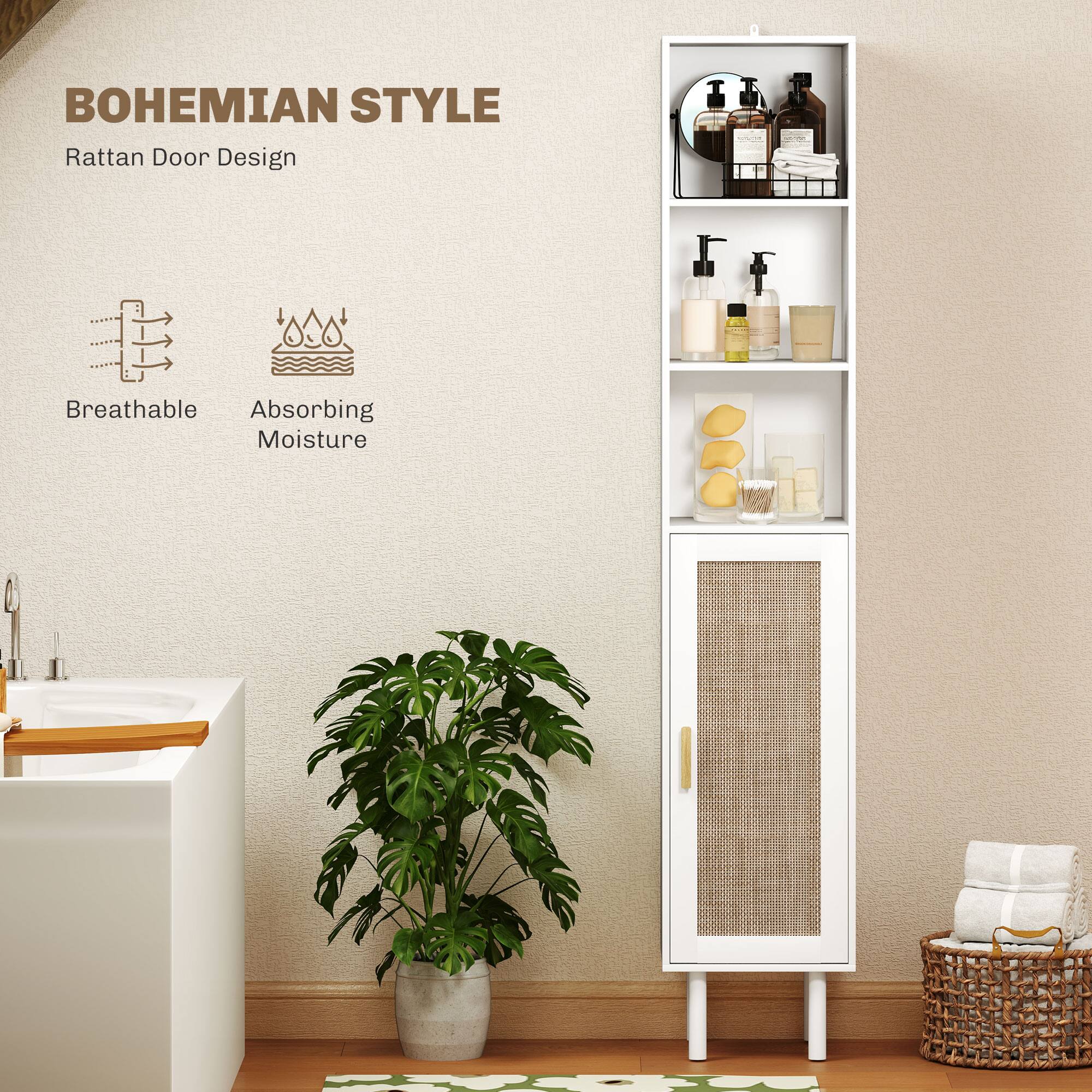 BOHEMIAN STYLE, Rattan Door Design, Breathable, Absorbing Moisture
