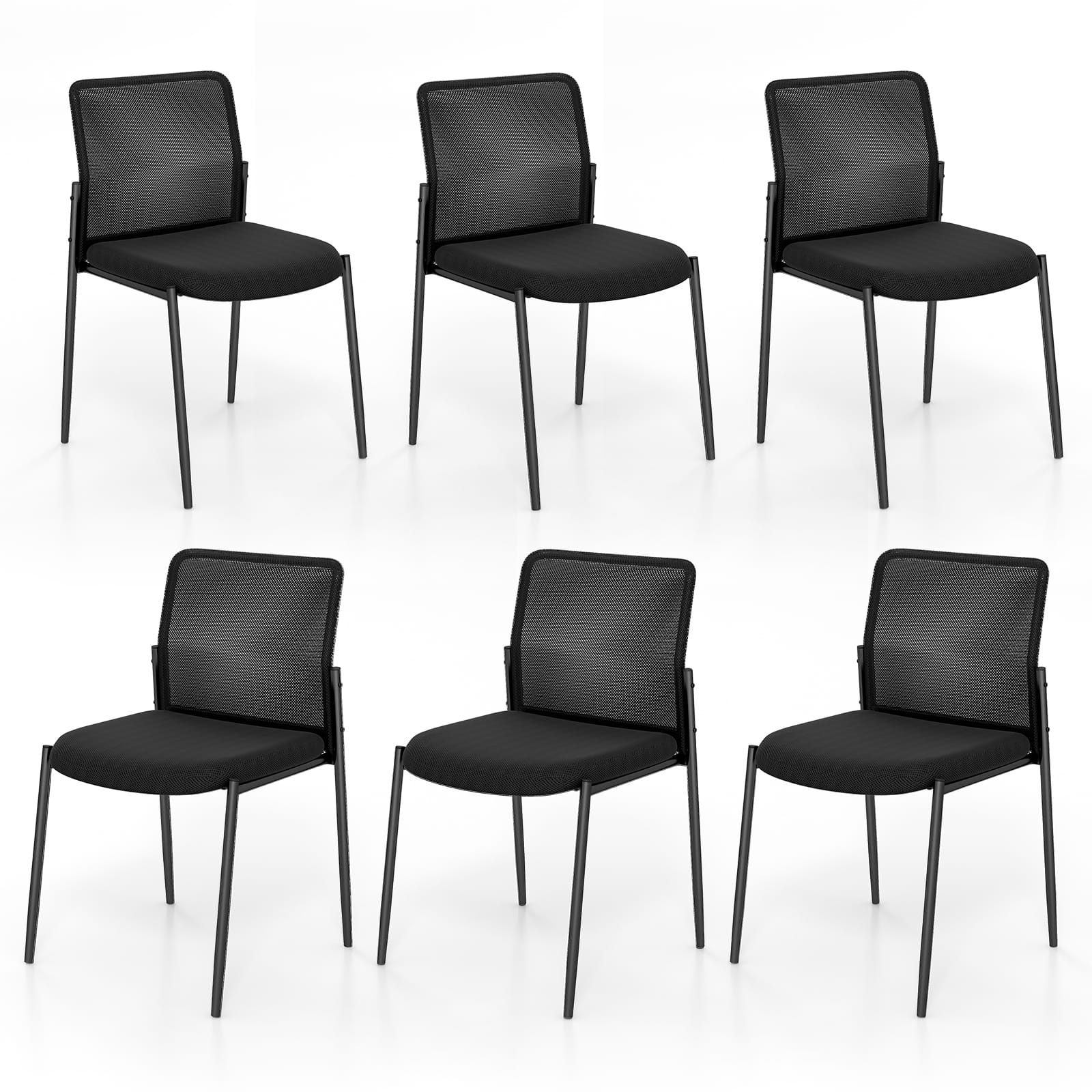 Costway - Office Guest Chair Set of 6 with Breathable Mesh Back Padded Seat for Waiting Room - Black