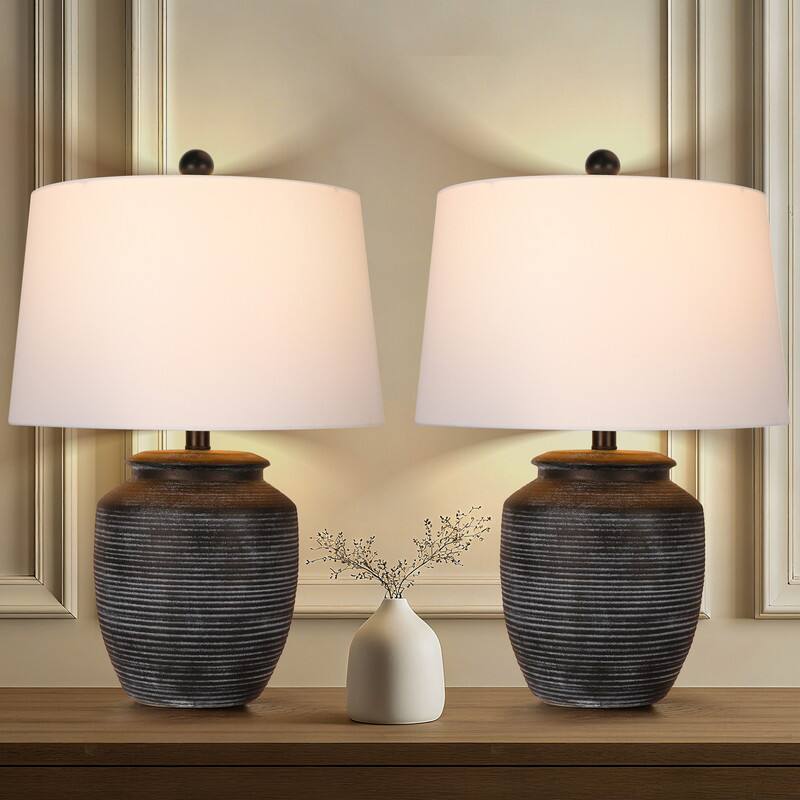 Front. partphoner - Rustic Black Ceramic Pot Table Lamp - Black.