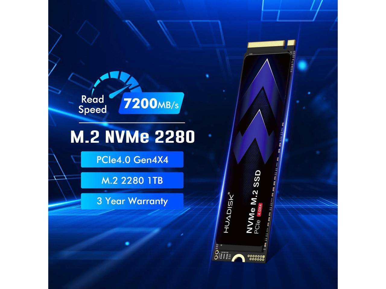 Read 7200MB/s Speed M.2 NVMe 2280 PCIe4.0 Gen4X4 M.2 2280 1TB 3 Year Warranty HUADISK SSD