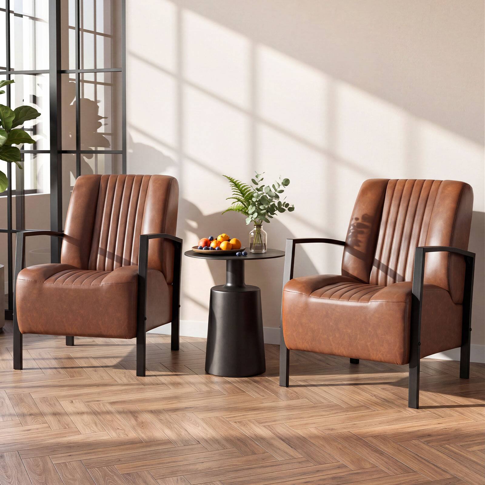 Alt View 4. Costway - Costway 2 PCS Accent Chair with Metal Frame, Padded Seat & Back for Living Room, Office - Brown.