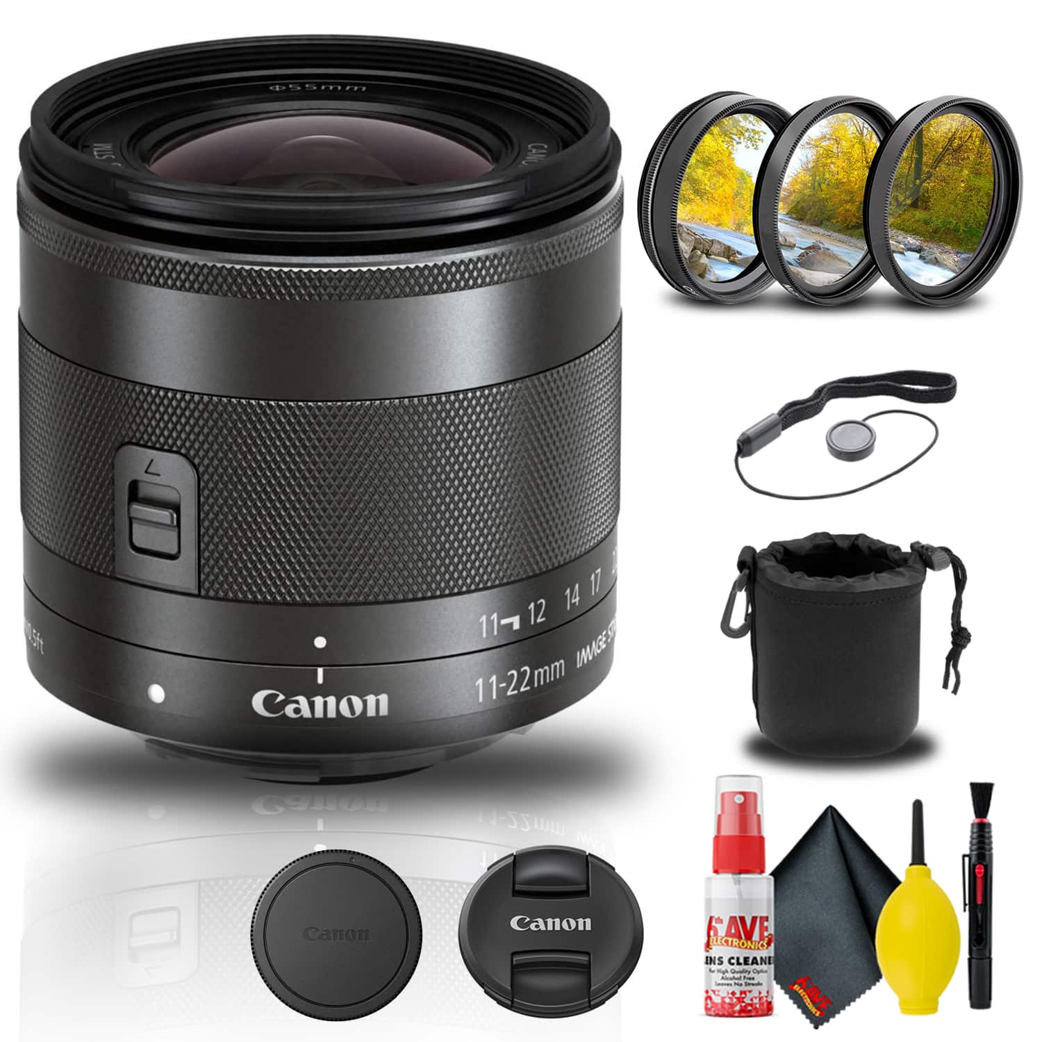 Canon - EF-M 11-22mm f/4-5.6 IS STM Lens (7568B002) + Filter + Lens Pouch Base Bundle (International Version)
