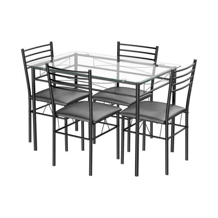 Alt View 1. Kadyn - Dining Room Table SetDining Table Set5 Pieces Dining Set with Tempered Glass Top Table and 4 Upholstered Chairs - Black.