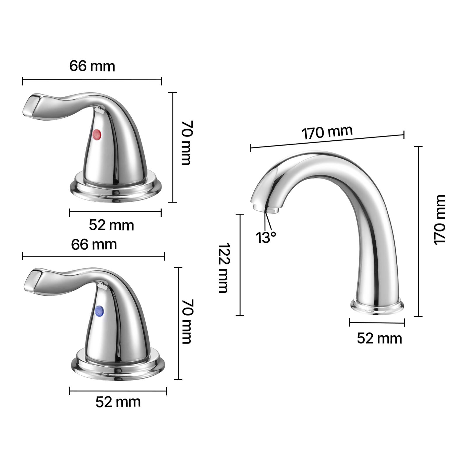 66 mm  
70 mm  
170 mm  
52 mm  
66 mm  
70 mm  
122 mm  
13°  
52 mm