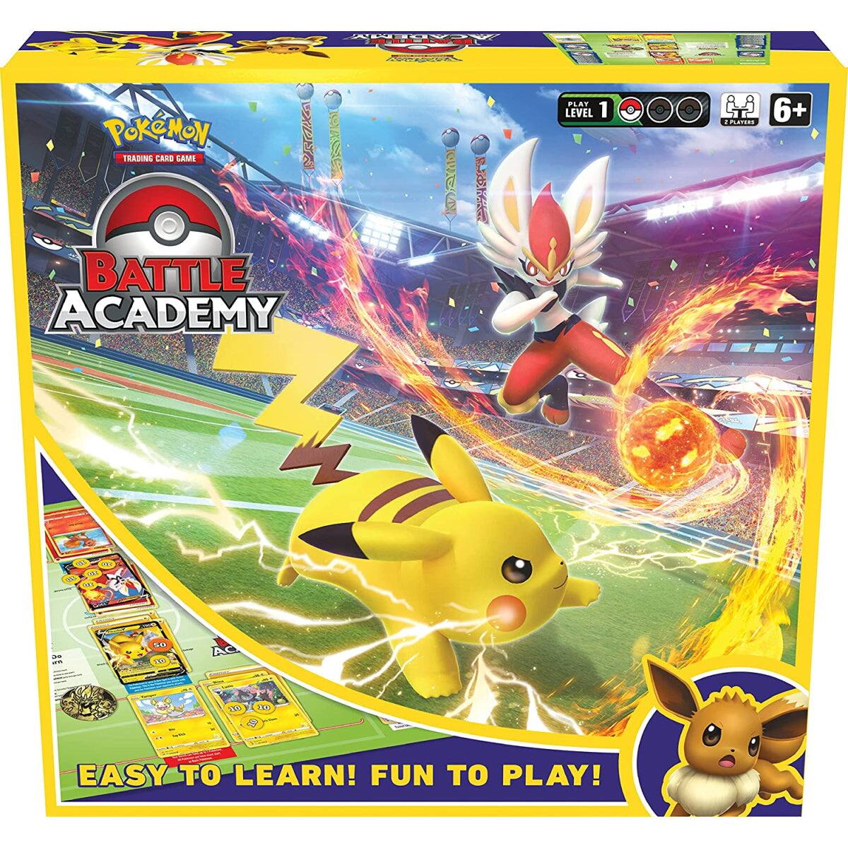 **Pokémon Trading Card Game**

**Battle Academy**

- **Play Level 1**
- **2 Players**
- **6+**

**Easy to Learn! Fun to Play!**

**Academy Pack**

**15 Trading Cards**

**100 Tokens**

**1 Game Board**

**1 Rulebook**