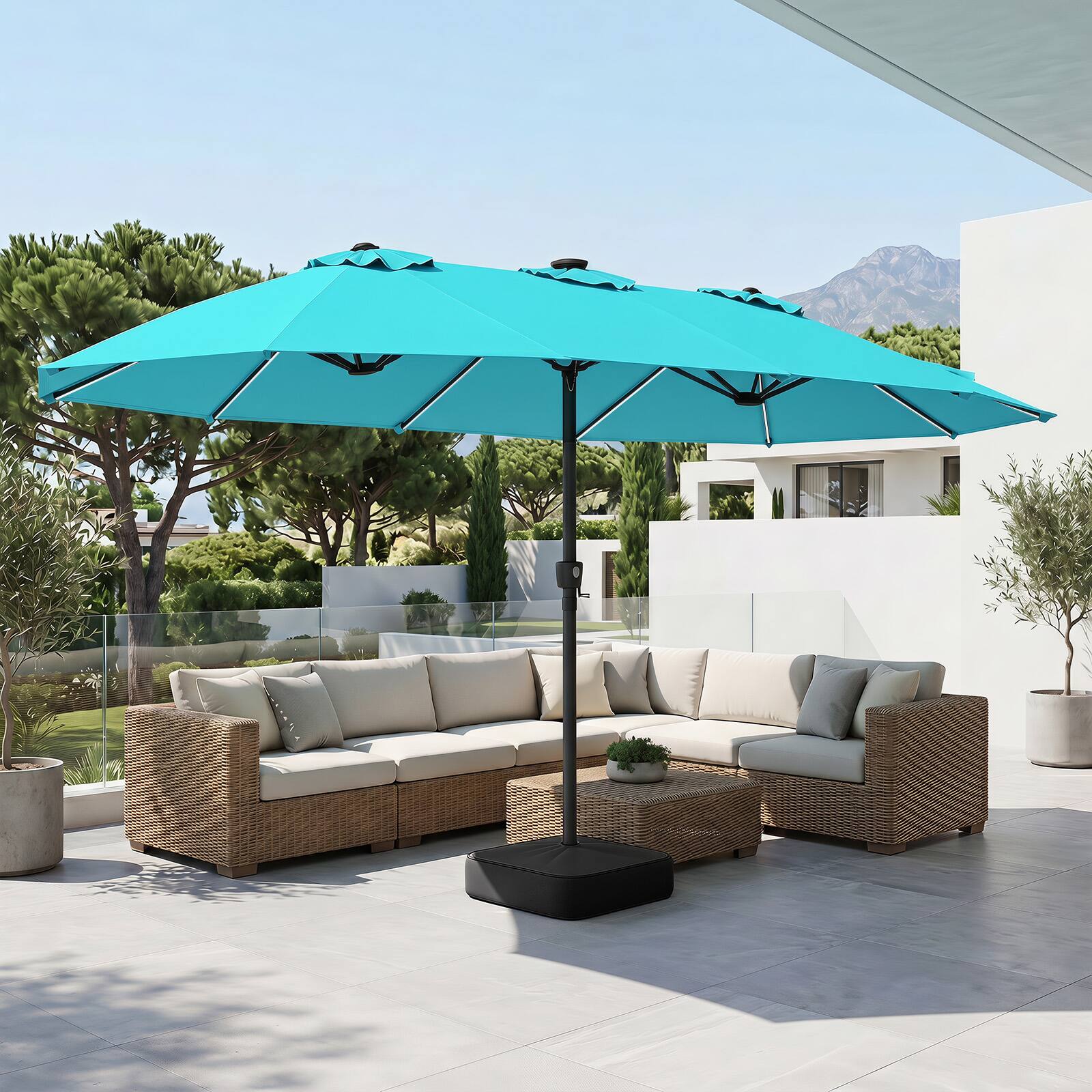 Alt View 1. Costway - Costway 15.5 FT Extra-Large Patio Umbrella with Base Included, 12 Ribs, 12 Light Modes - Turquoise.