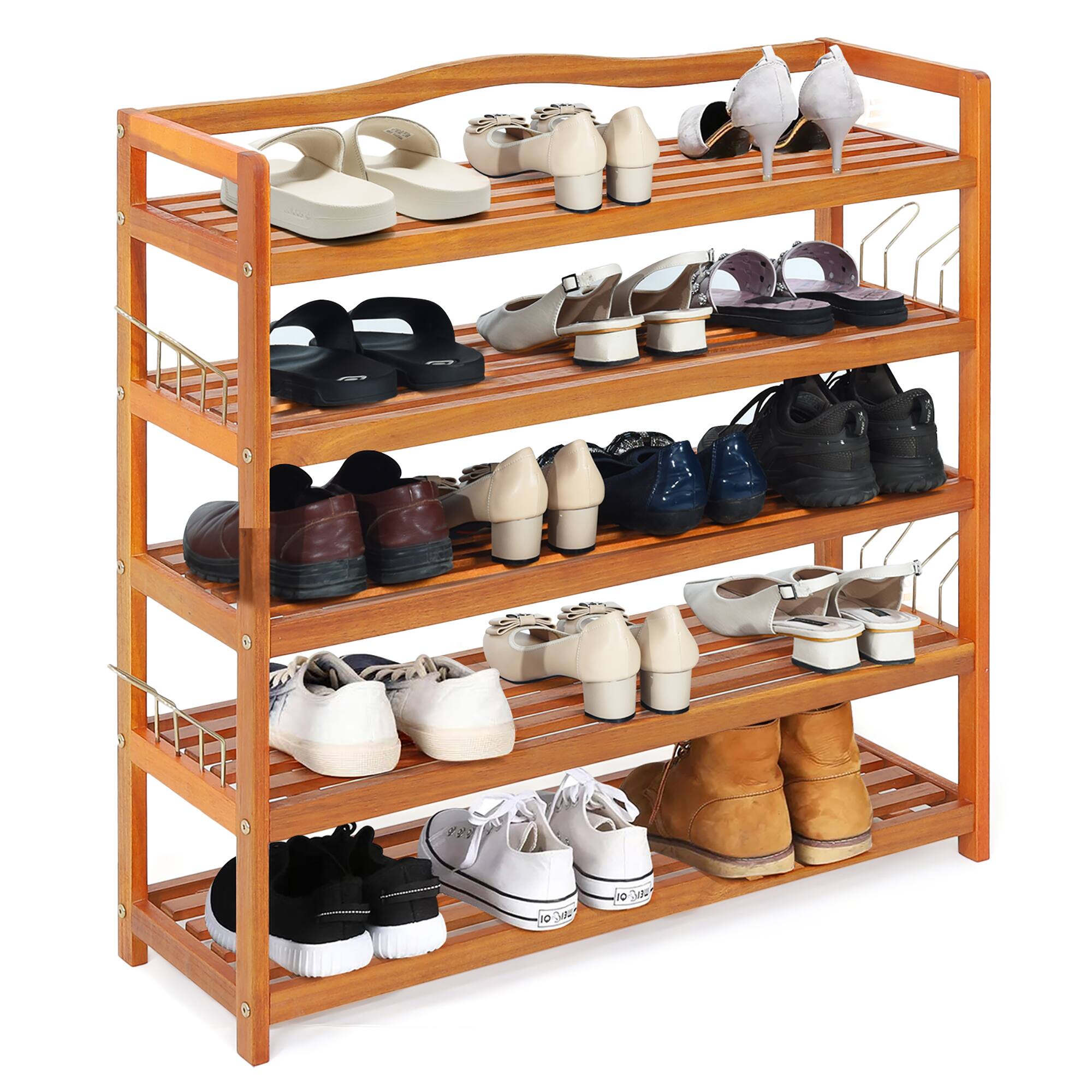 Alt View 11. Costway - 5-Tier Wood Shoe Rack Freestanding Large Shoe Storage Organizer Heavy-duty - Reddish Brown.