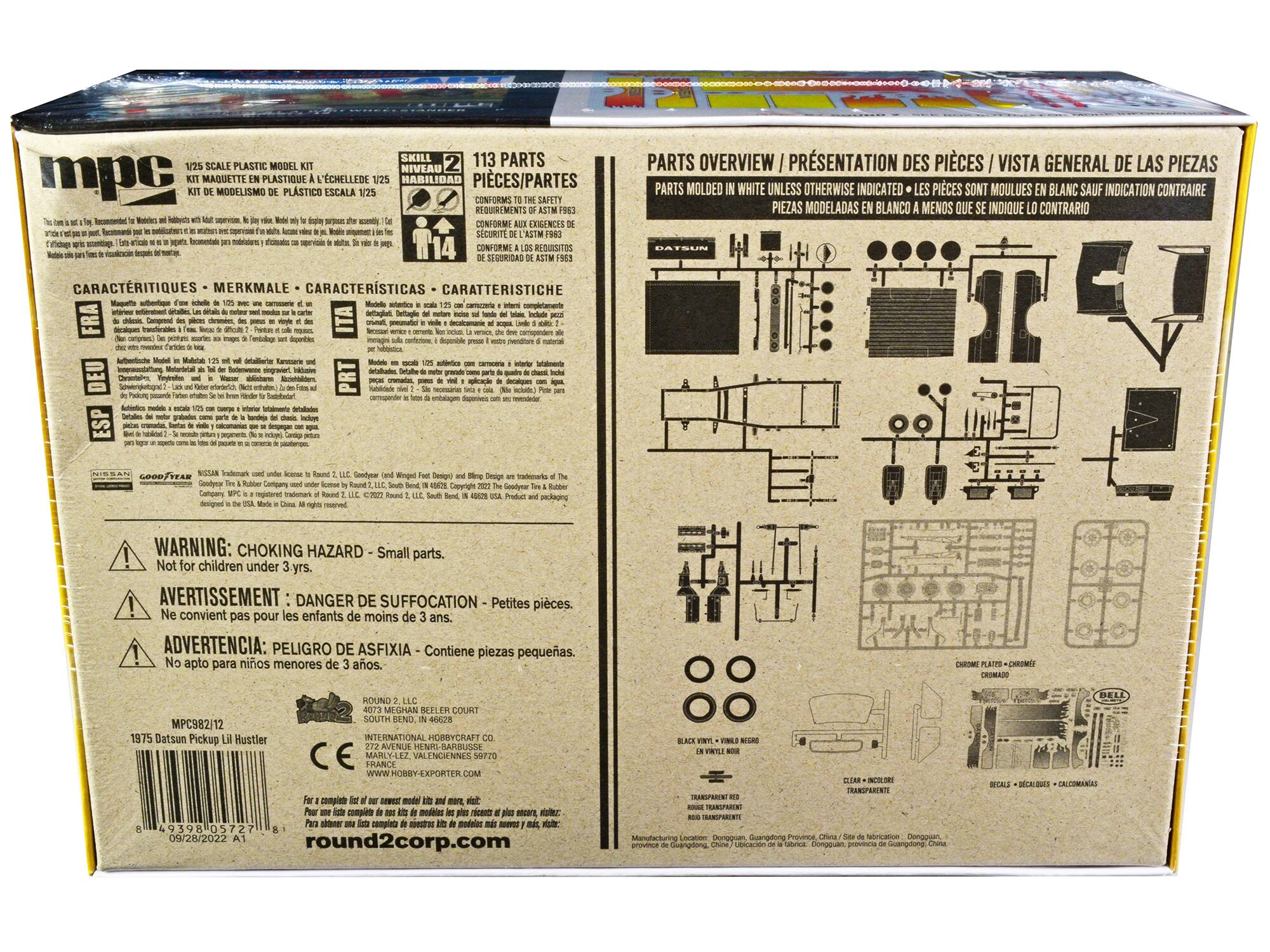 Sure, here is the corrected and grouped text from the image:

---

**SKILL 113 PARTS SCALE PLASTIC MODEL NIVERU mpc MAQUETTE PLASTIQUE CHELLEDE HABILIDAD PICES/PARTES MODELISMO PLASTICO ESCALA CONFORMS SAFETY REQUIREMENTS numoedd - - CONFORME N - - - SECURIT noe - Inomentalo nodr no  CONFORM REDUISTOS - SLUOKIDAS PARTS PRSENTATION DES PICES GENERAL DE LAS PIEZAS PARTS MOLDED WHITE UNLESS OTHERWISE INDICATED PICES SONT MOULUES BLANC SAUF INDICATION CONTRAIRE PIEZAS MODELADAS BLANCO MENOS QUE INDIQUE CONTRARIO CARACTERISTIQUES MERKMALE CARACTERISTICA CARATTERISTICHE**

**CARACTERISTIQUES - MERKMALE - CARACTERÍSTICAS**

**FRA**  
Maquette authentique de 1/25 avec un camion et un interieur complet.  
Authentique Modell in 1/25 mit vollständigem Laderaum und Innenraum.  
