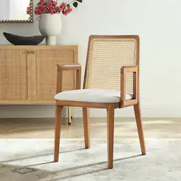 Monarch Wood and Rattan Dining Armchair by Modway - Honey Natural Heathered Weave Ivory
