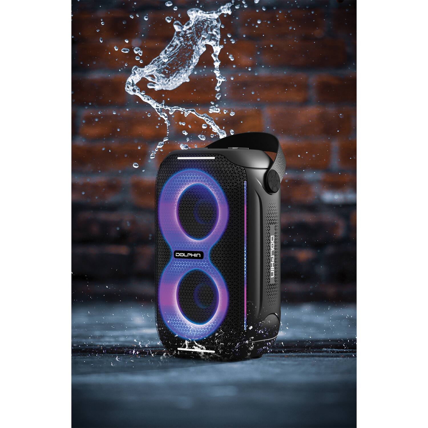Alt View 5. Dolphin - Dolphin Audio S-20 Black Waterproof Portable Bluetooth Party Speaker With Sound-activated Lights, Black, S-20 - Black.