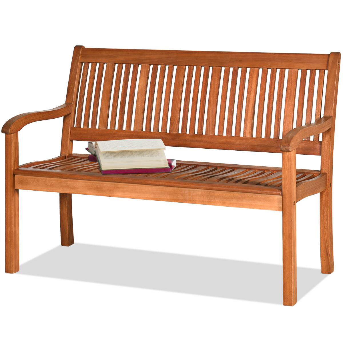 Alt View 4. Gymax - Gymax 50'' Wooden Bench Loveseat Patio Garden Outdoor w/ Armrest & Backrest - Natural.