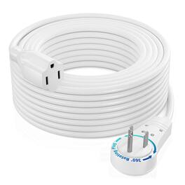 Maximm - 50 Feet 14Awg 360° Rotating Flat Plug Extension Cord / Wire, 3 Prong Grounded Wire, Heavy Duty - UL Certified - White