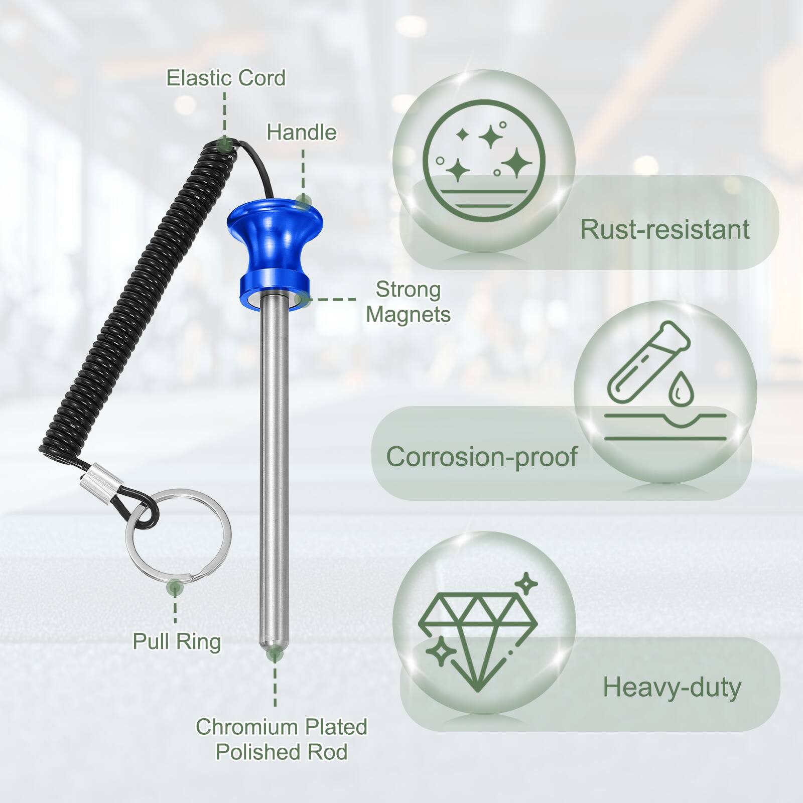 Elastic Cord Handle, Rust-resistant, Strong Magnets, Corrosion-proof, Pull Ring, Chromium Plated Polished Rod, Heavy-duty