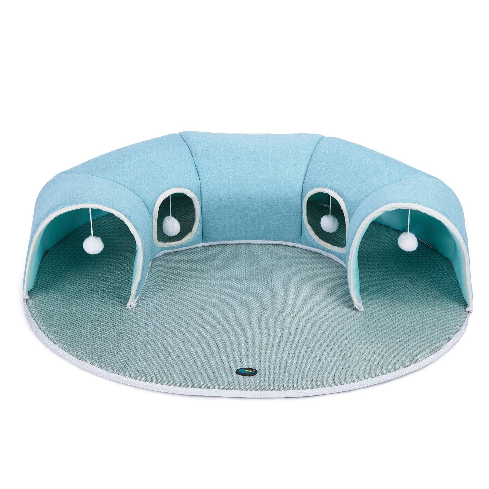 Front. Ownpets - 2 in 1 Detachable Arch Cat Tunnel & Cooling Pad - Blue.