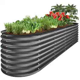 Best Choice Products - 8x2x2ft Metal Raised Garden Bed, Oval Outdoor Planter Box w/ 4 Support Bars - Charcoal