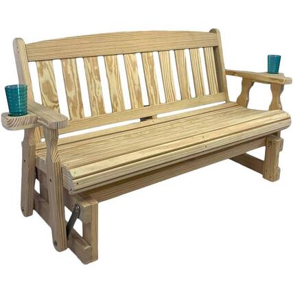 Front. Hivvago - 4ft Heavy Duty Unfinished Wood Porch Glider Bench with Cupholders - Brown.
