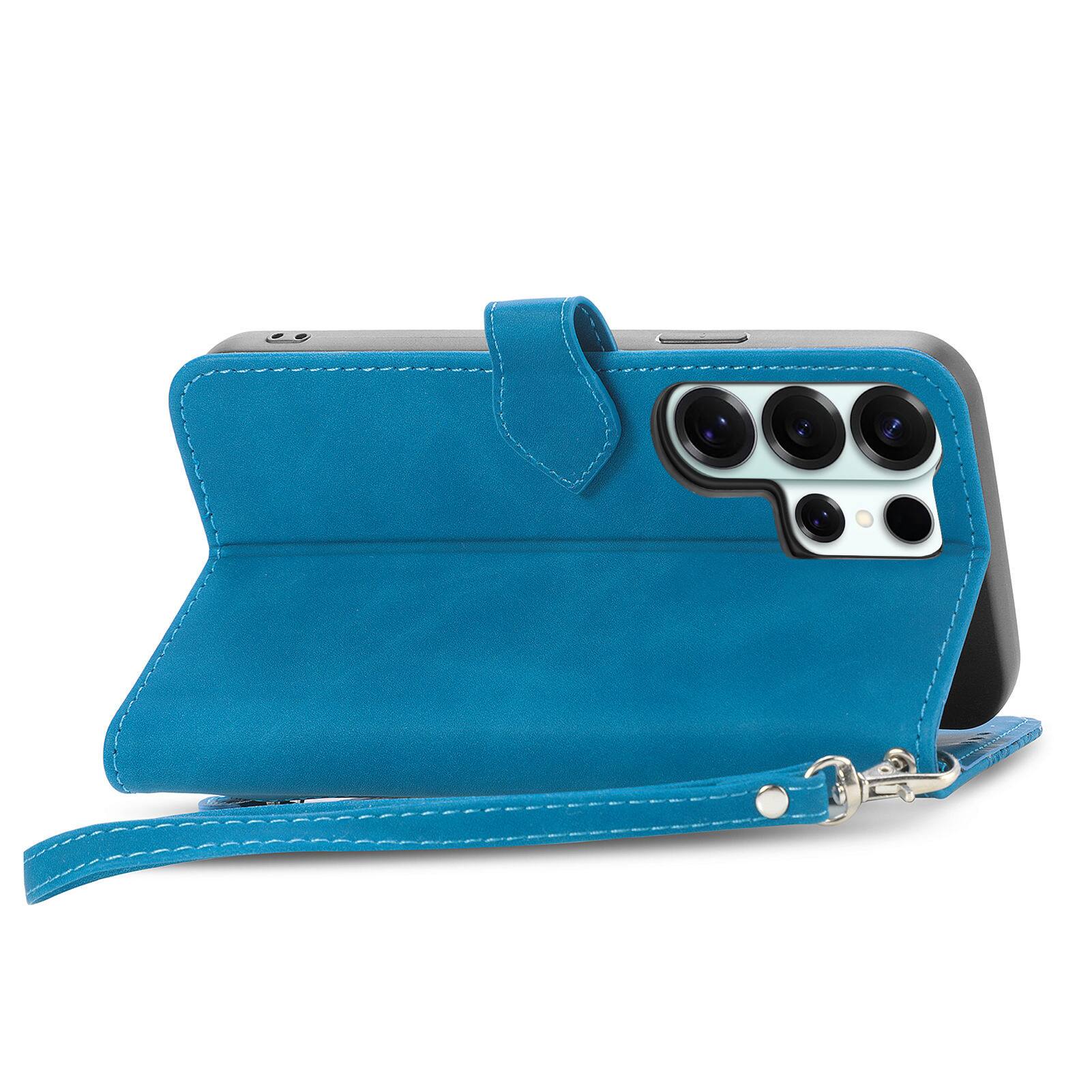 Alt View 1. Dteck - for Samsung Galaxy S26 Ultra Wallet Case,Folio Shockproof PU Leather Card Holder Cover with Zipper Pocket & Wrist Strap - Blue.