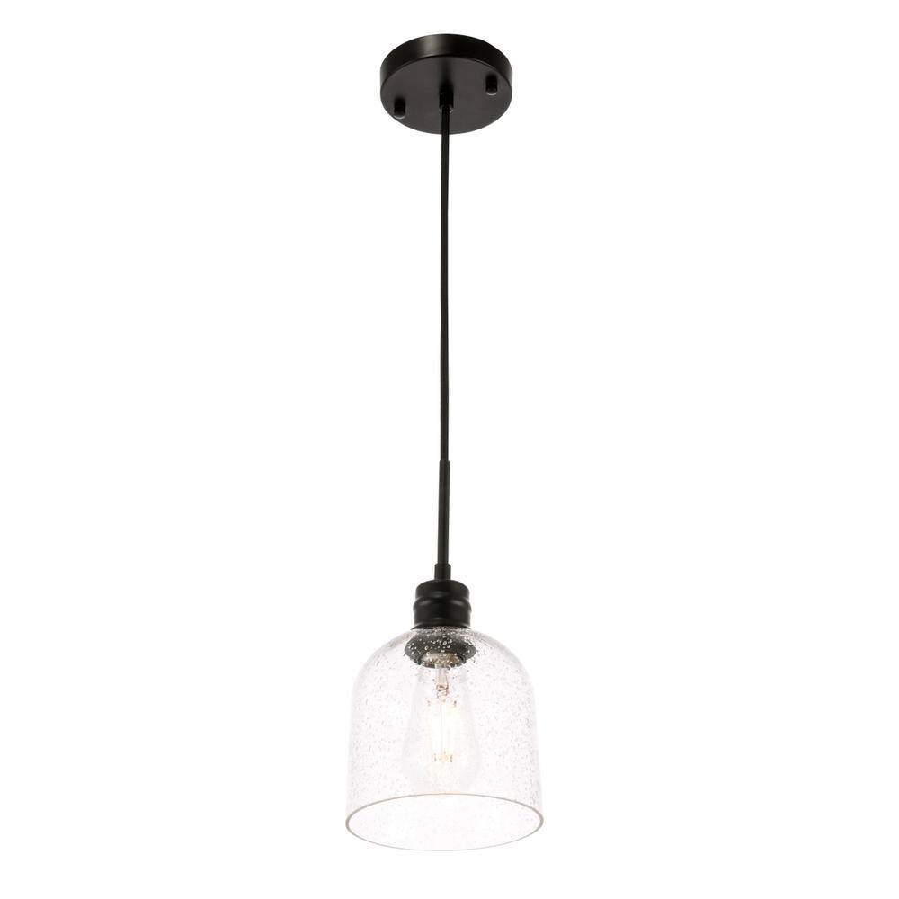 Back. Living District - Gabe 1 light Black and Clear seeded glass pendant - Black And Clear Seeded Glass.
