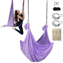VEVOR - Aerial Yoga Hammock & Swing, 4.4 Yards, Yoga Starter Kit with 100gsm Nylon Fabric, Full Rigging Hardware - Purple