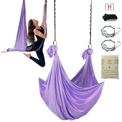 Front. VEVOR - Aerial Yoga Hammock & Swing, 4.4 Yards, Yoga Starter Kit with 100gsm Nylon Fabric, Full Rigging Hardware - Purple.