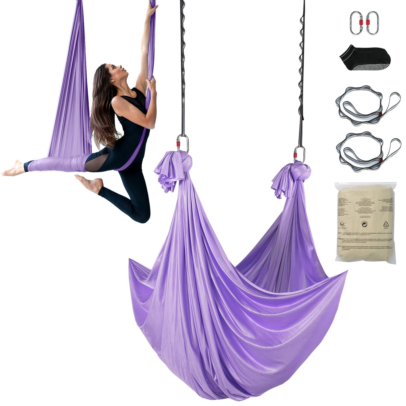 Front. VEVOR - Aerial Yoga Hammock & Swing, 4.4 Yards, Yoga Starter Kit with 100gsm Nylon Fabric, Full Rigging Hardware - Purple.
