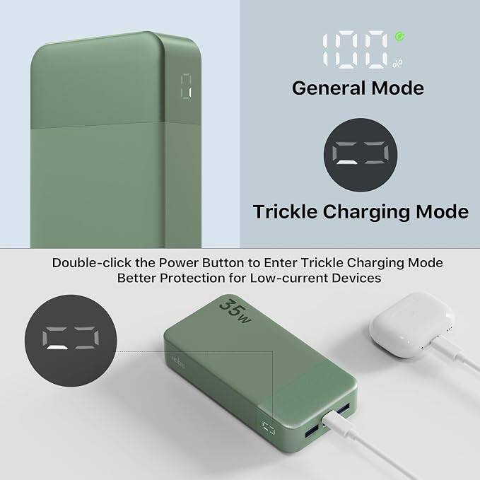 % General Mode
Trickle Charging Mode
Double-click the Power Button to Enter Trickle Charging Mode
Better Protection for Low-current Devices
35w