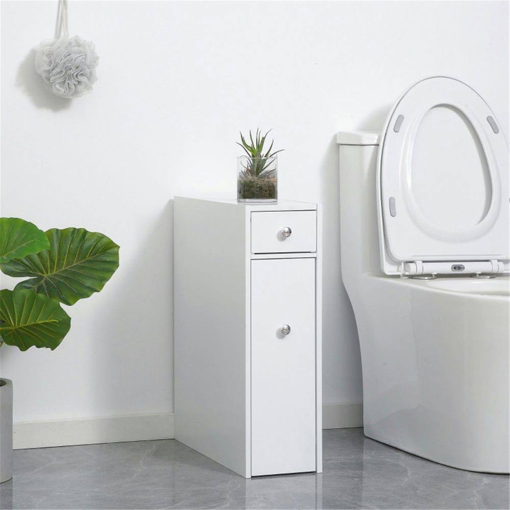 Angle. Kadyn - Paper Cabinet, Side Table, Bathroom Corner Cabinet, Narrow Storage Unit - White.