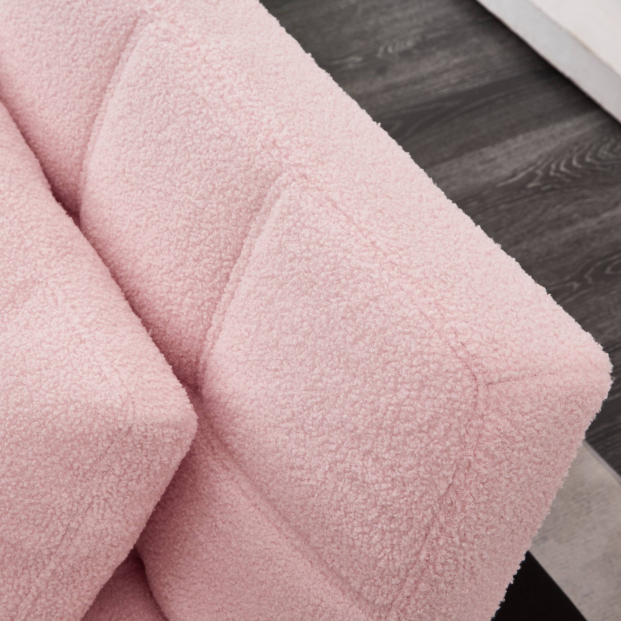 Alt View 1. GOODSILO - Convertible Sofa Bed Futon with Golden Metal Legs and Soft Fabric in Light Color - Pink Teddy.