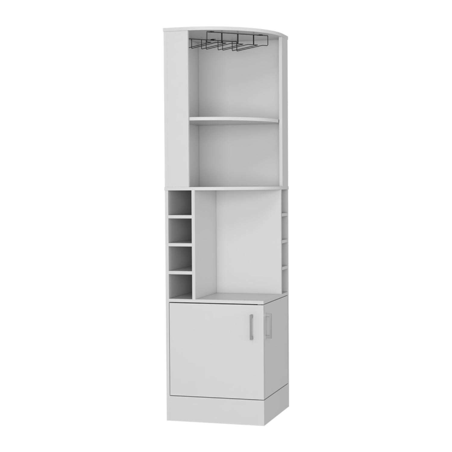Back. TuHome - Syrah Corner Bar Cabinet, Eight Bottle Cubbies, Double Door, Two Open Shelves, Bar Room or Living Room - White.