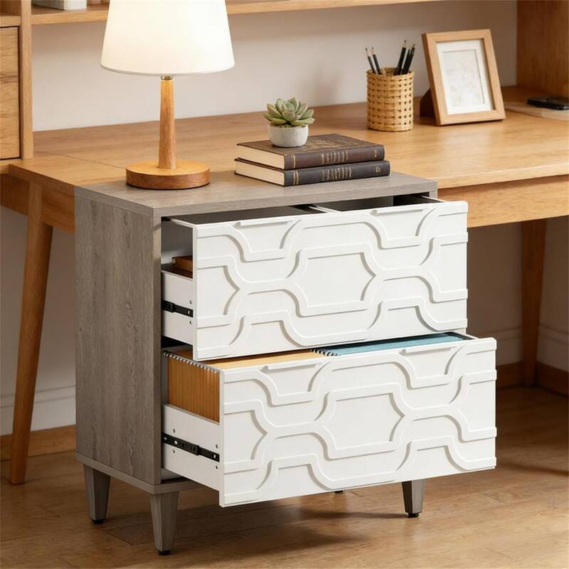 Angle. HTUTWOO - Wood Storage Cabinet - File Cabinet with Drawer, Adjustable Stainless Steel Rods for Legal, Particle Board & Steel - Gray+White.