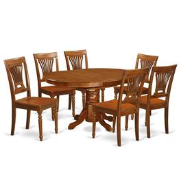 East West Furniture - 7 Pc Avon Dining Table with Leaf and 6hard wood Chairs - Saddle Brown