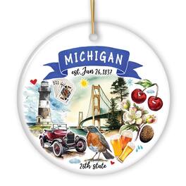 OrnamentallyYou - Artistic Michigan State Themes and Landmarks Christmas Ornament - Multi-colored
