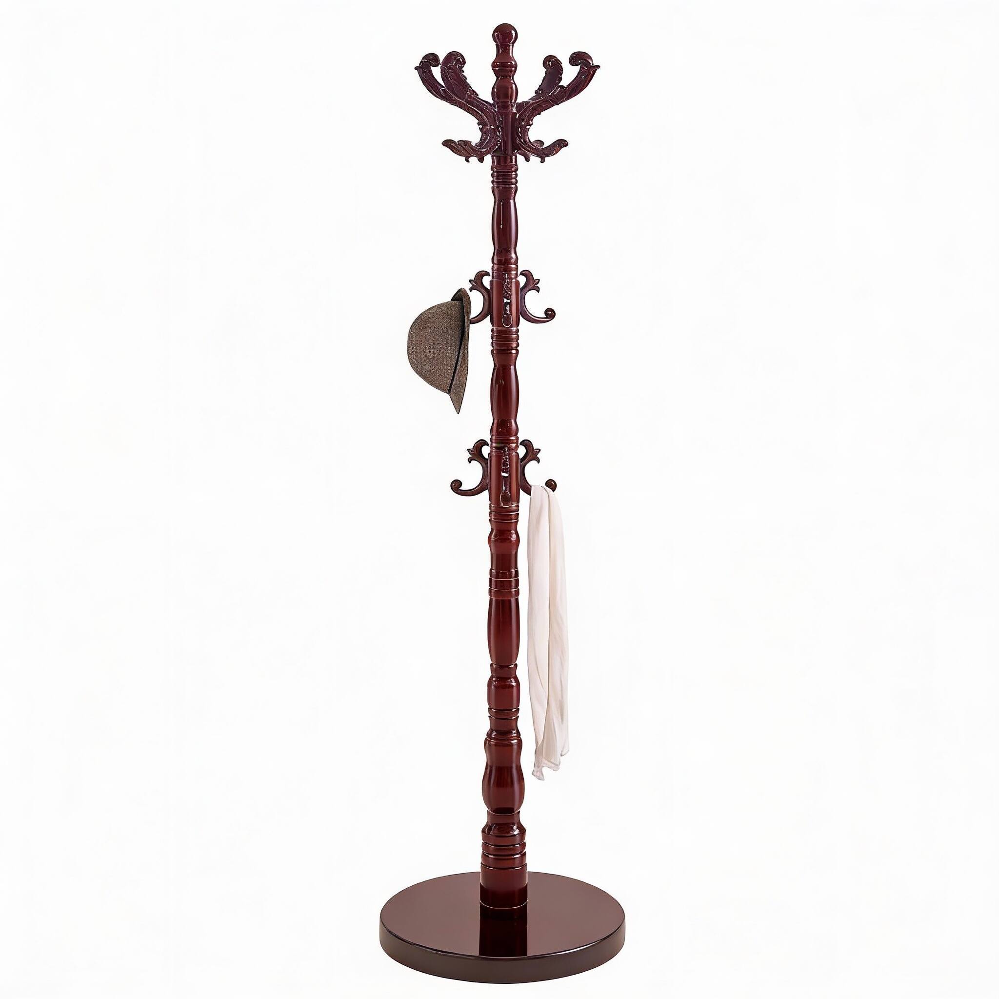 Frangdom - Birch Coat Rack Vintage Stand - BROWN 14Hooks 13"D x 13"W x 70.7"H