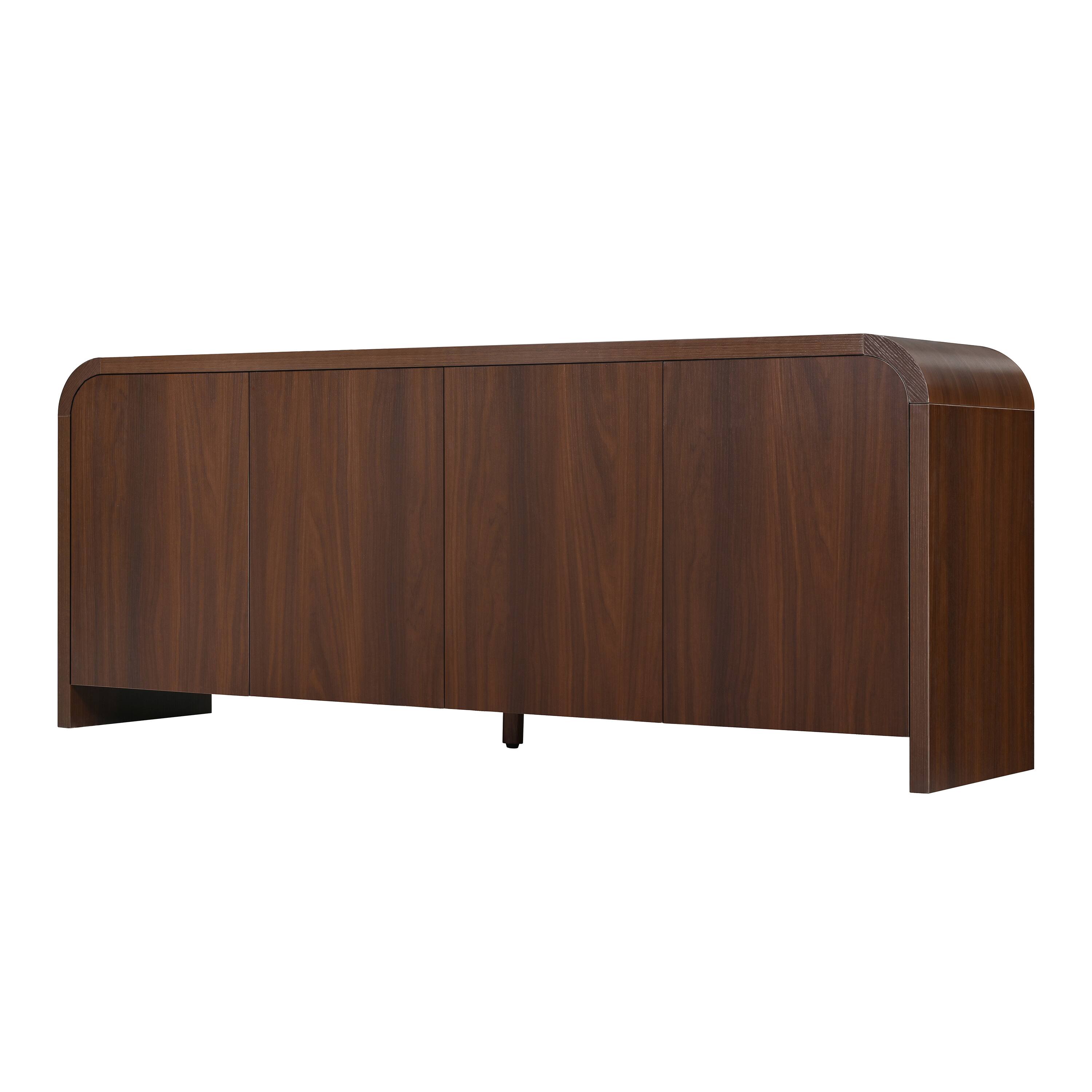 Alt View 1. Whisen - Curved Edge TV Stand for TVs up to 70" with Push-to-Open Cabinets,Adjustable Shelves and Cable Management - Walnut.