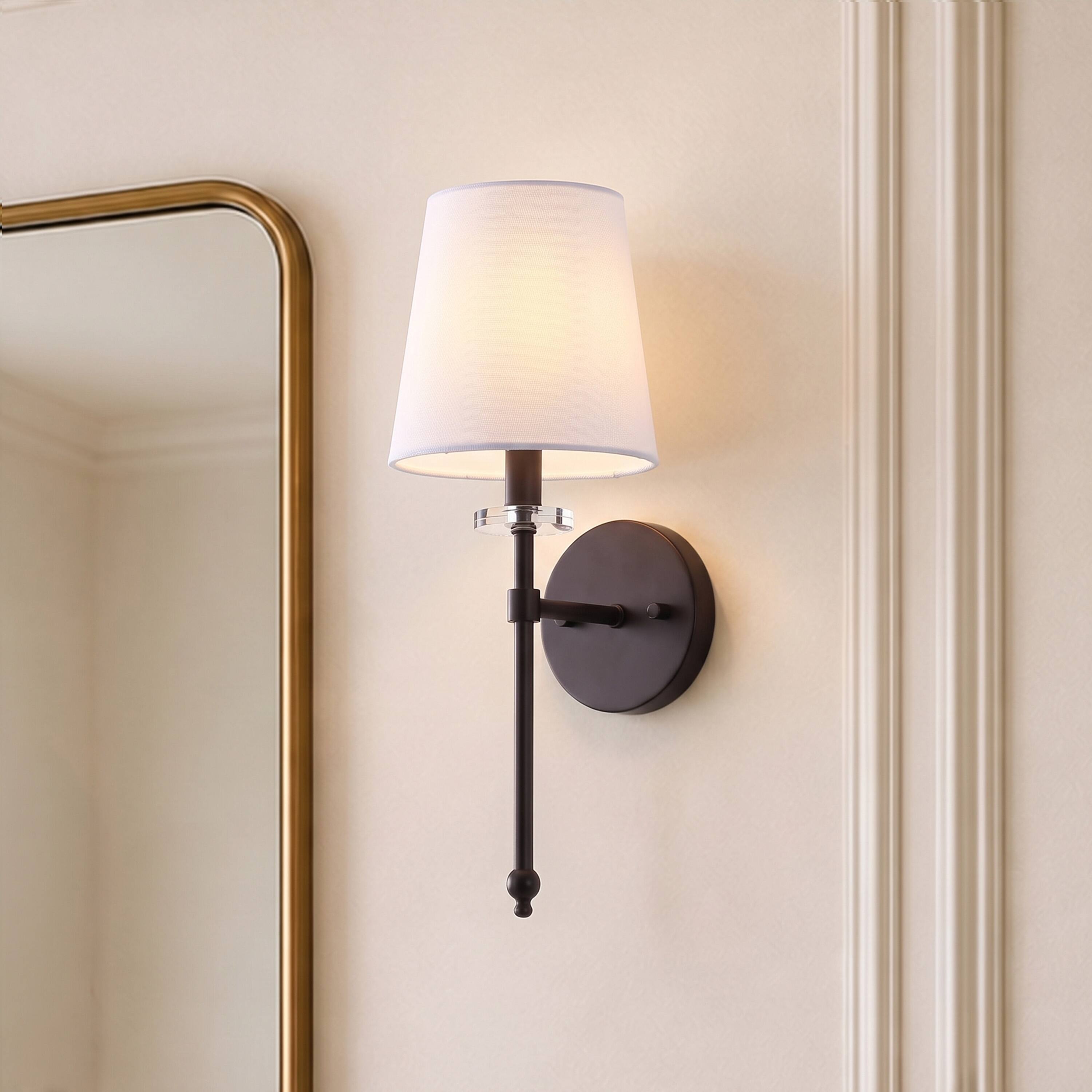 Alt View 1. Jonathan Y - Olivia 6.5" 1-Light Contemporary Candlestick Metal/Crystal LED Vanity Light with Fabric Shade, Oil Rubbed Bronze - Oil Rubbed Bronze.