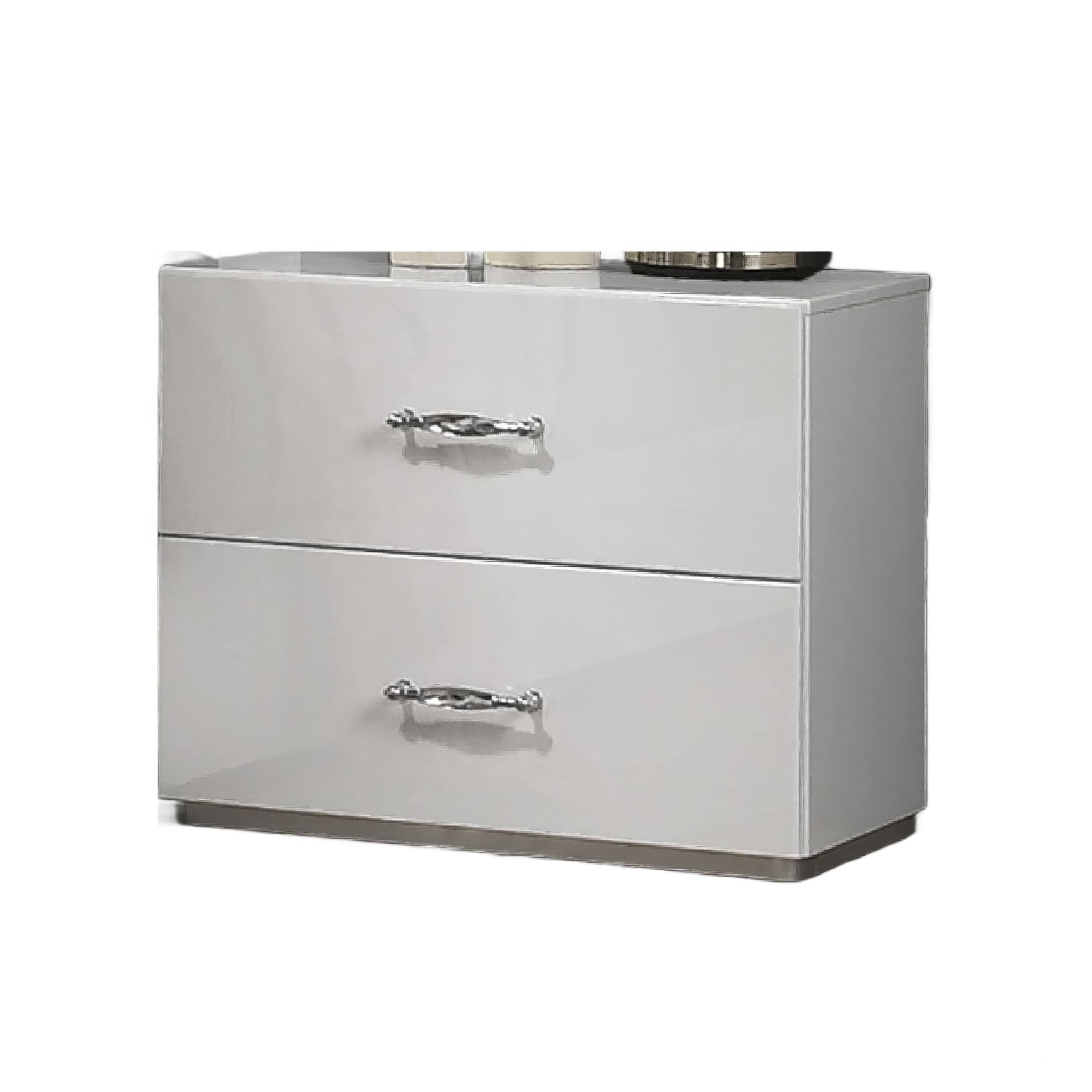 Front. Manhattan Lane - Soha Nightstand, 2 Drawers, Acrylic Handles - White, Chrome.