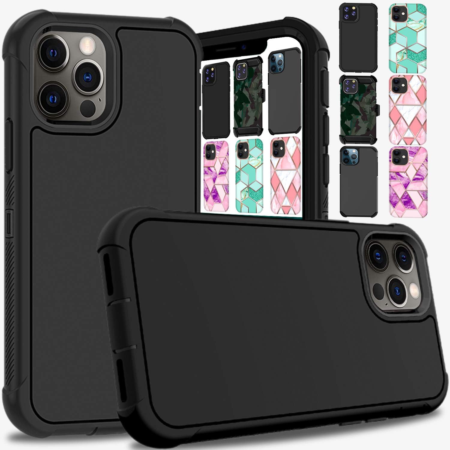 Front. DuraSafe Cases - iPhone 12 PRO Max - 6.7" Shockproof Defense Phone Case with Reinforced Corners - Black(Without Holster).