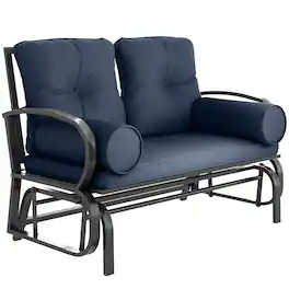 Outsunny - Outdoor Rocking Loveseat, Patio Glider Bench, Cushions, Pillows - Blue