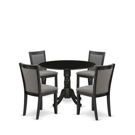 East West Furniture - 5-Piece Modern Dining Table Set Consists of a Dining Table with Drop Leaves and 4 Dark Gotham Grey - Multi-Color