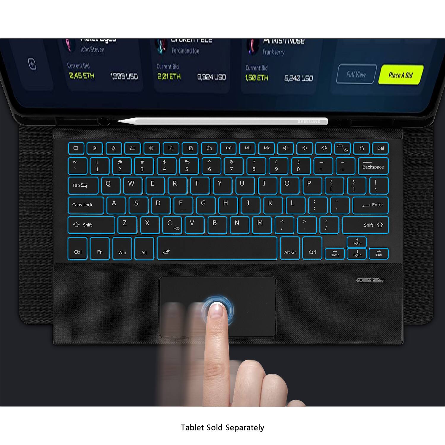 John Steven  
Current Bid: 0.45 ETH 1,903 USO  

Ferdinand Joe  
Current Bid: 2.01 ETH 0.324 USO  

Frank Jerry  
Current Bid: 1.50 ETH 6,240 USO  

Full View  
Place A Bid  

Tablet Sold Separately