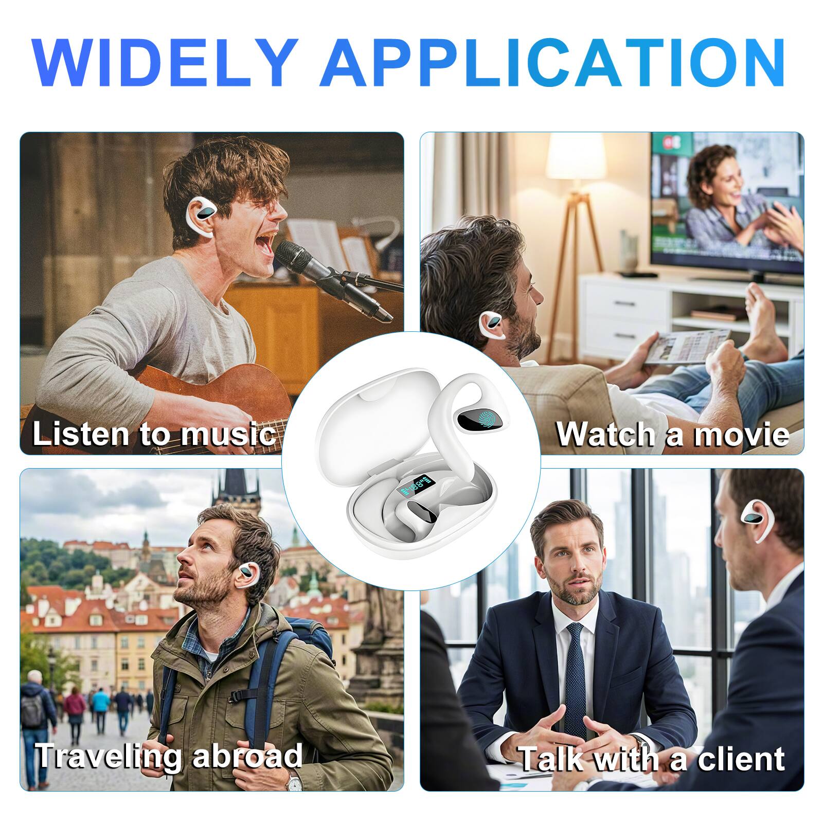 WIDELY APPLICATION

- Listen to music
- Watch a movie
- Traveling abroad
- Talk with a client
