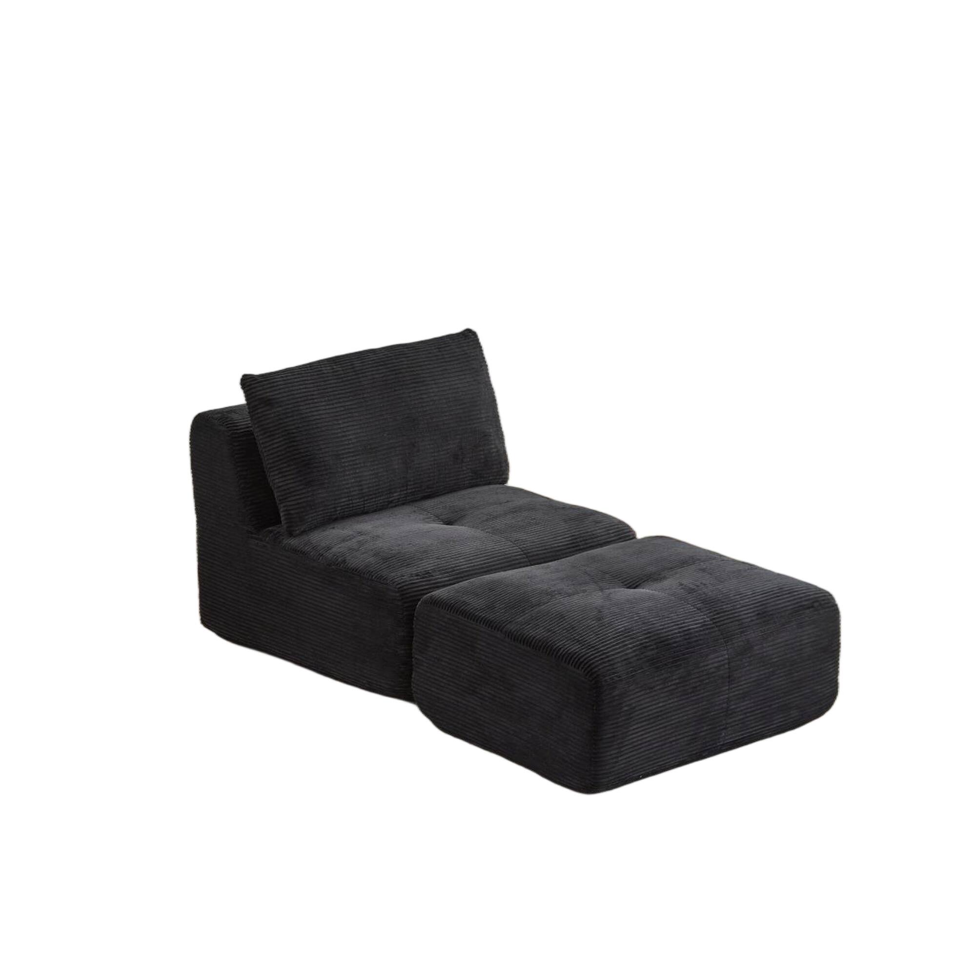 Alt View 6. Boyel Living - Memory Foam Corduroy Chaise Lounge with Movable Ottoman - Black.