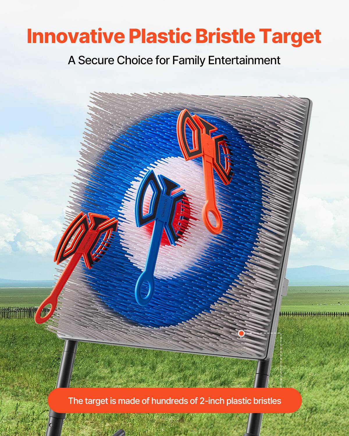 Innovative Plastic Bristle Target  
A Secure Choice for Family Entertainment  

The target is made of hundreds of 2-inch plastic bristles