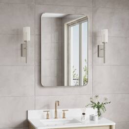 WELLFOR - 24 in. W x 36 in. H Rectangular Aluminum Framed Wall-Mounted Bathroom Vanity Mirror - Brushed Nickel